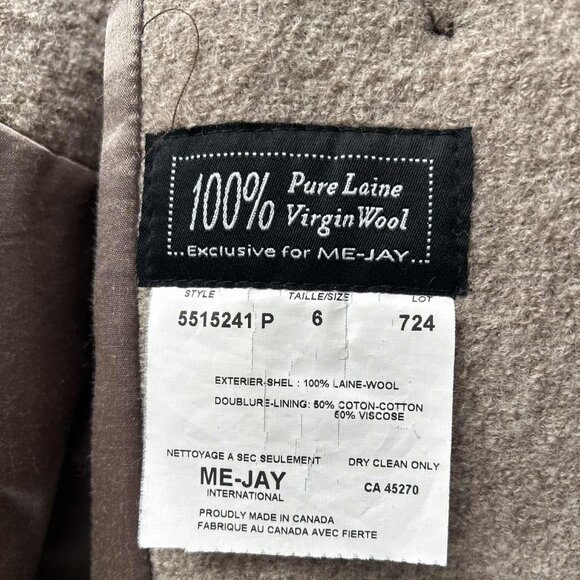 Vintage ME-JAY Taupe Brown Virgin Wool Longline Coat with Removable Hood – US 6 - Picture 13 of 13